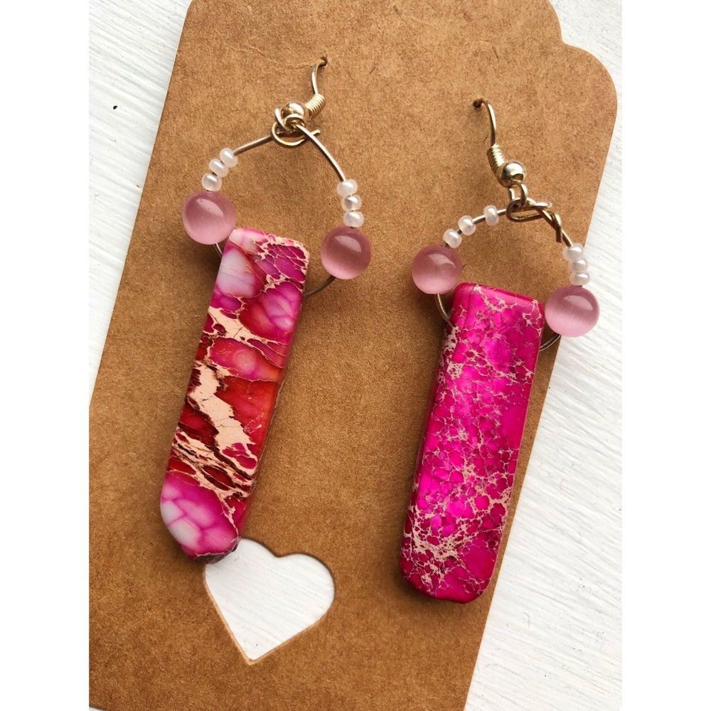 Handmade Pink Jade Earrings